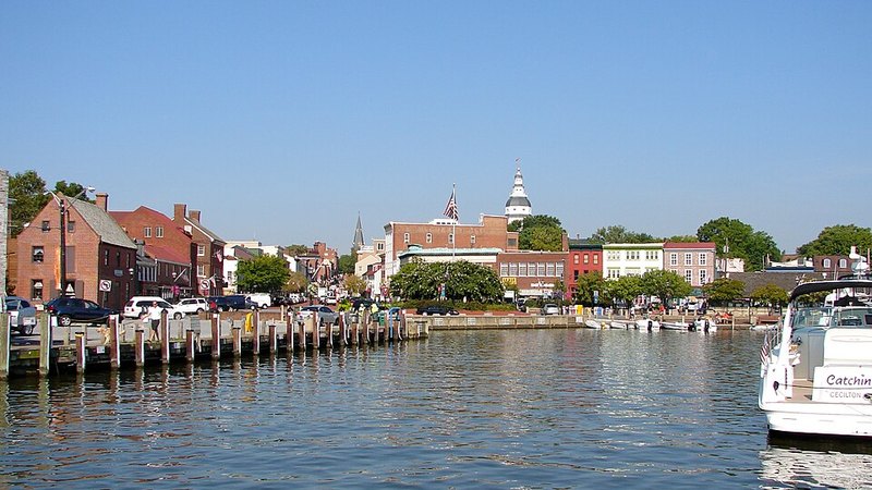 Annapolis harbor and historic waterfront in Maryland.