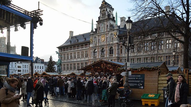 Christmas market in Antwerp's Grote Markt, Belgium.