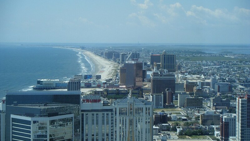 Atlantic City skyline and beachfront viewed from above, New Jersey.