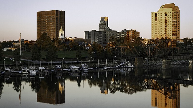 Downtown Augusta, Georgia, reflected in the river.