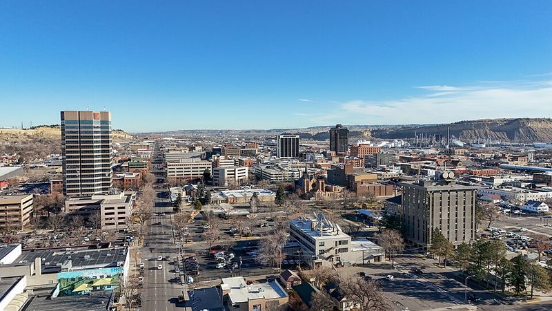 Downtown Billings skyline and surrounding landscape, Montana.