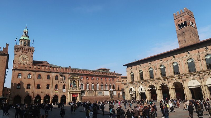 Piazza Maggiore in the historic center of Bologna