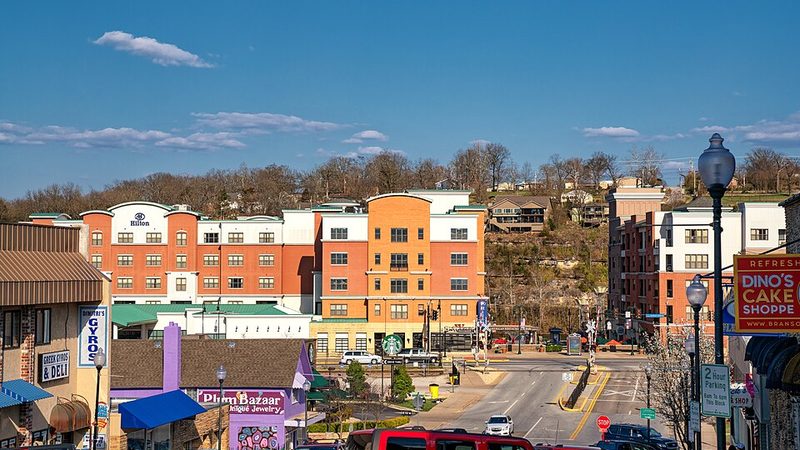 Colorful downtown buildings in Branson, Missouri.