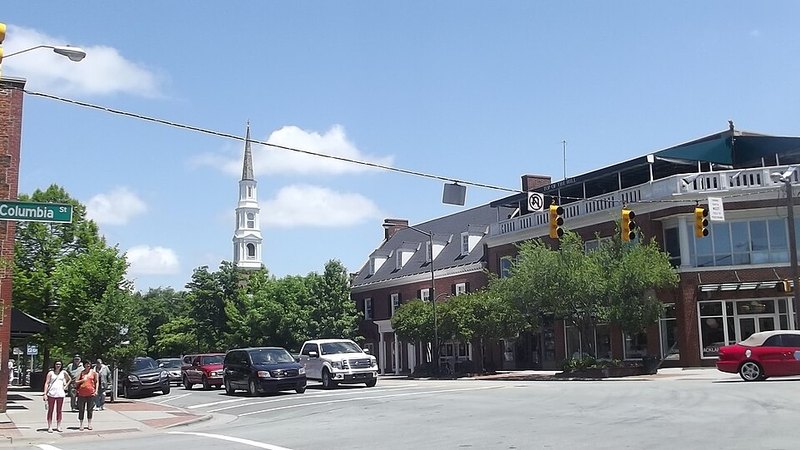 Franklin Street at Columbia Road in downtown Chapel Hill, North Carolina