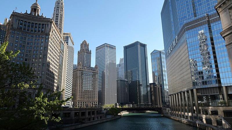 Chicago skyline on a sunny day in May 2019.