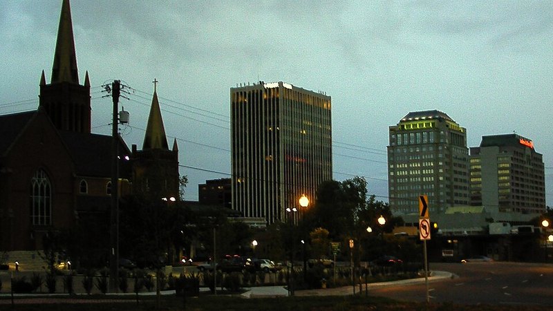 Downtown Colorado Springs viewed from the Bijou Street and I-25 area