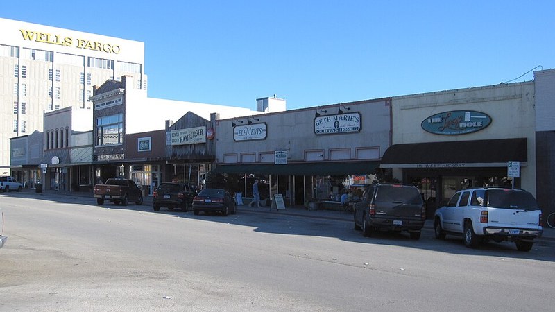 Downtown Denton, Texas, storefronts along the square.