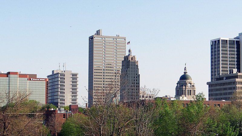 Downtown Fort Wayne, Indiana, viewed from the Old Fort area.