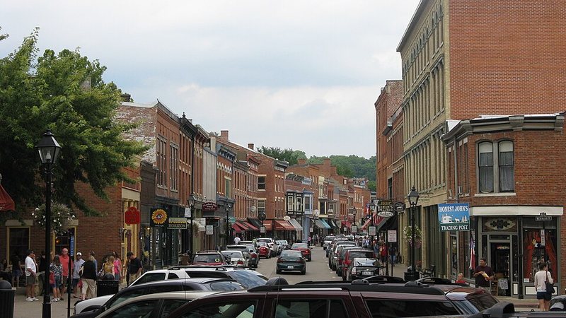Historic storefronts along downtown Galena, Illinois.