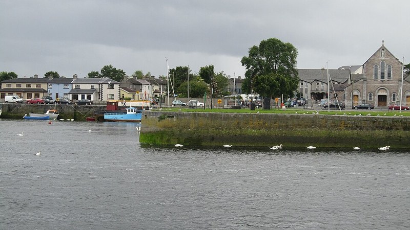 Waterfront buildings and boats in Galway, Ireland.