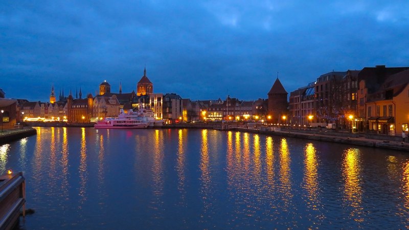 Gdańsk waterfront along the Motława viewed from Ołowianka island