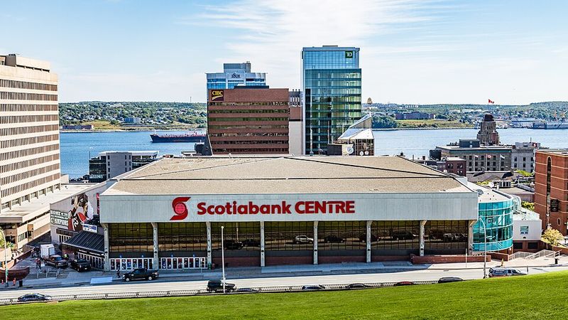 Scotiabank Centre, downtown towers and Halifax Harbour viewed from Citadel Hill in Nova Scotia.