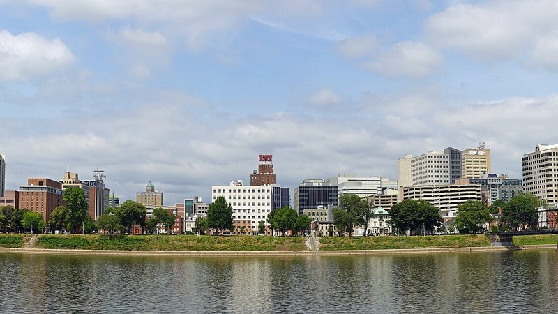 Harrisburg, Pennsylvania, skyline beside the Susquehanna River.