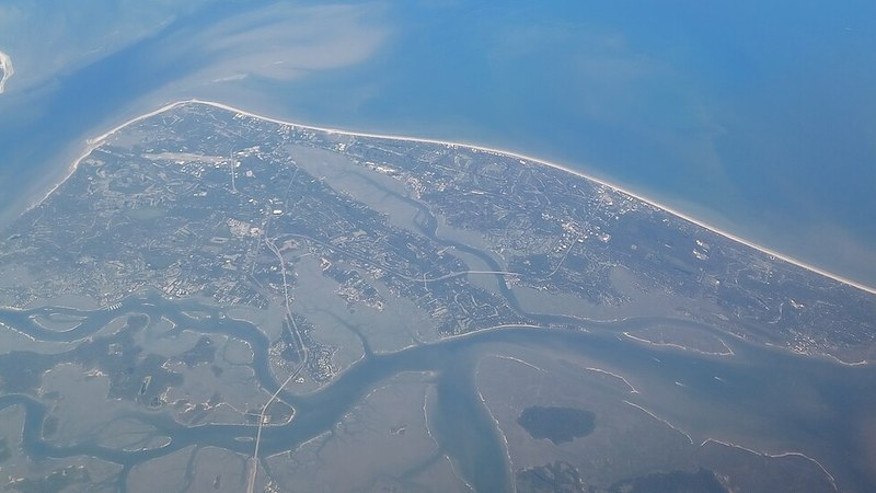 Aerial view of Hilton Head Island and its coastline in South Carolina.