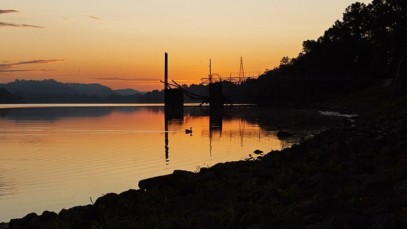 Sunrise over the Ohio River at Harris Riverfront Park in Huntington, West Virginia