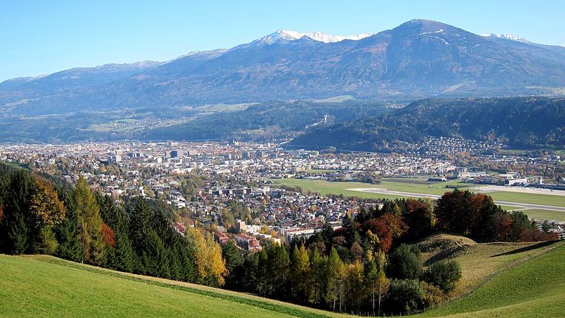 Innsbruck city and Alpine mountains viewed from the west