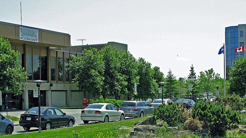 Laval City Hall and its landscaped street frontage in Quebec, Canada.