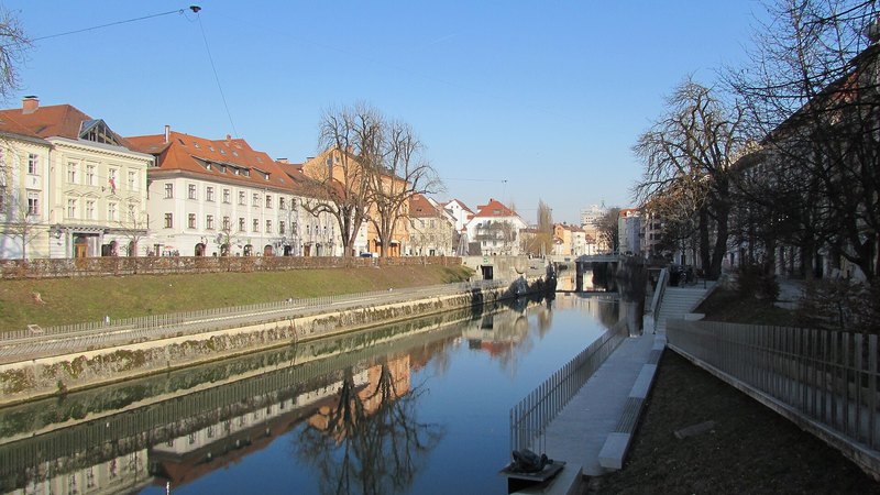 Ljubljanica River viewed from Gallus Embankment in central Ljubljana