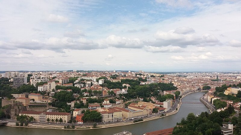 Lyon rooftops and the Saône River from above the old town