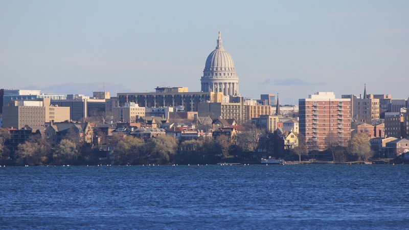 Madison Wisconsin skyline across the lake