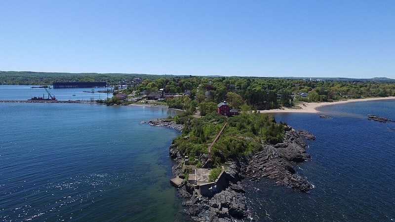 Marquette Harbor Lighthouse peninsula beside Lake Superior in Marquette, Michigan.