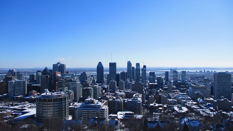 Montreal skyline viewed from Mount Royal on a clear winter day.