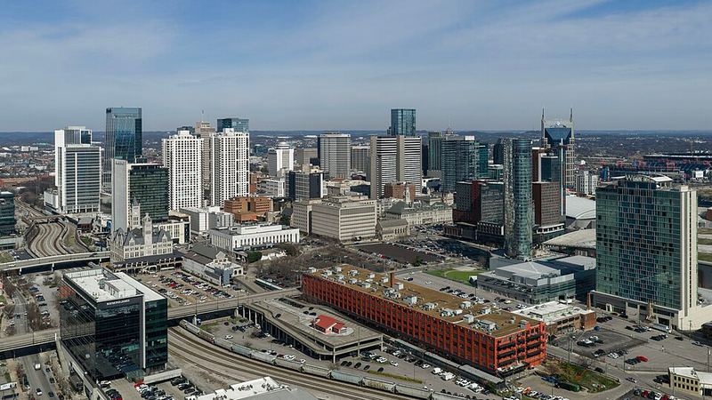 Downtown Nashville, Tennessee skyline photographed in February 2026.