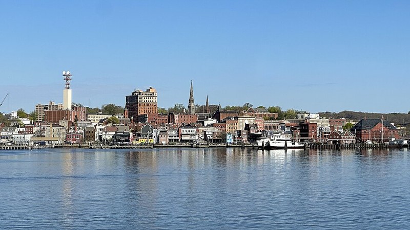 New London waterfront and downtown buildings, Connecticut.