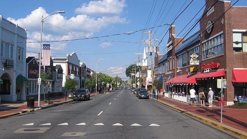 Storefronts along Main Street in Newark, Delaware.