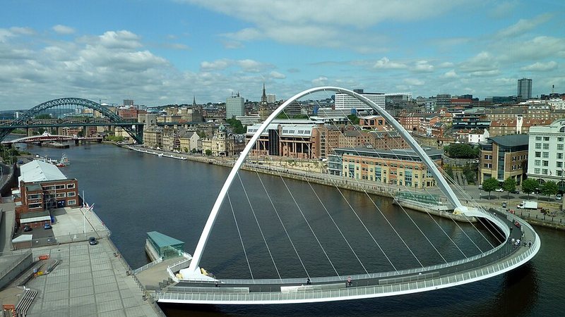 Gateshead Millennium Bridge and Newcastle upon Tyne skyline