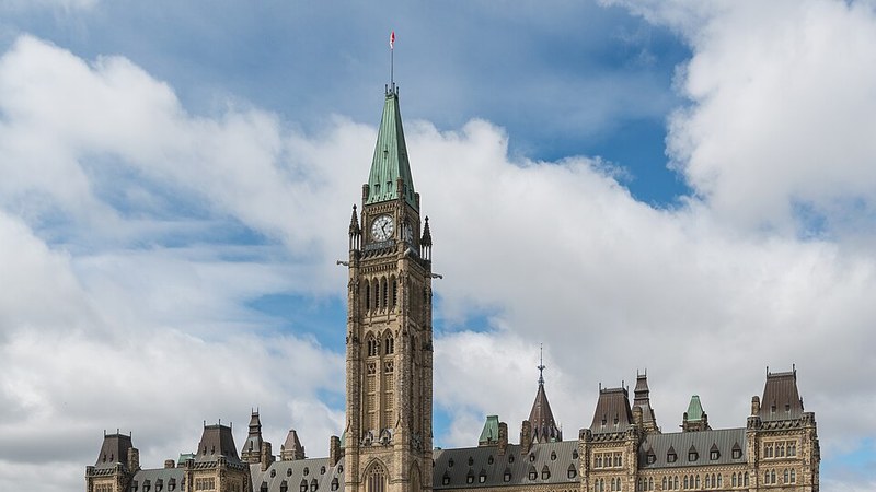 The Peace Tower and Centre Block of Parliament Hill in Ottawa, Ontario.