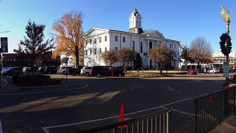 Courthouse and town square in downtown Oxford, Mississippi.