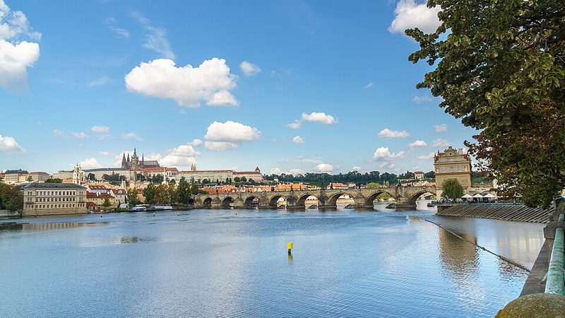 The Vltava River, Charles Bridge and Prague Castle.