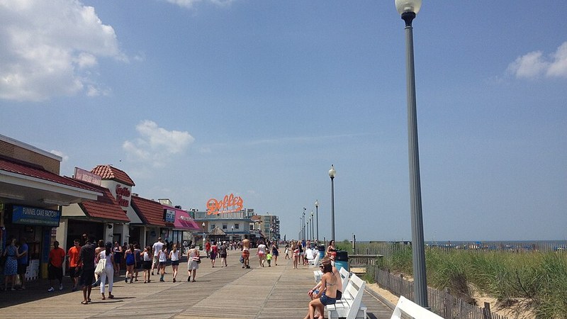 Rehoboth Beach boardwalk beside the beach, Delaware.