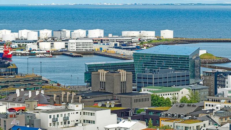 Harpa concert hall and Reykjavík's waterfront, Iceland.