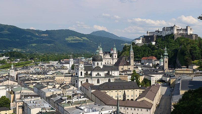 Salzburg old town and Hohensalzburg Fortress viewed from Mönchsberg