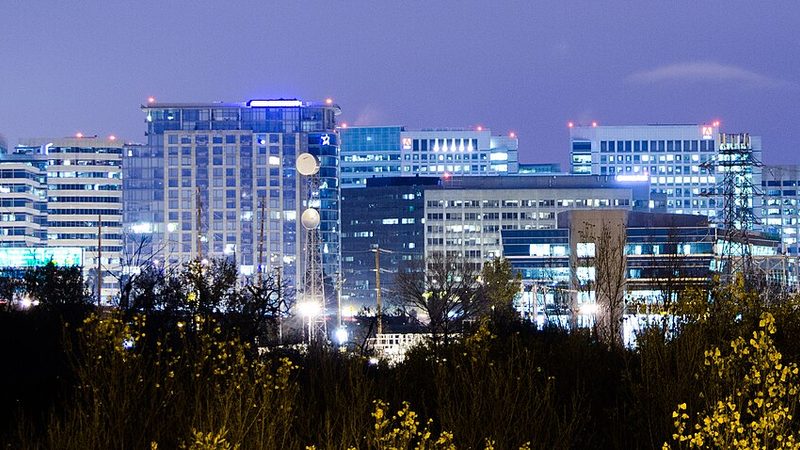 Illuminated downtown San Jose skyline at night, California.