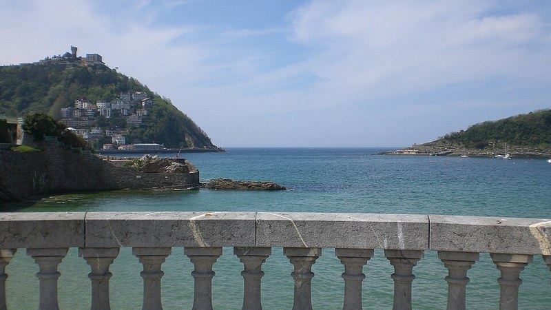 Bay and coastal hills in San Sebastián, Spain.