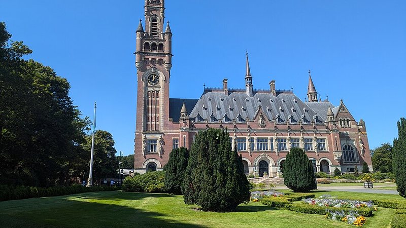 The Peace Palace and its gardens in The Hague, Netherlands.