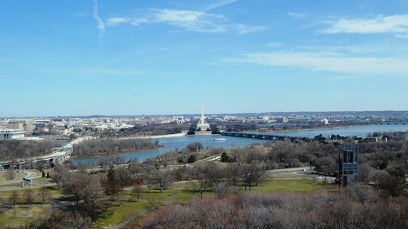 Washington, DC panorama from Arlington, with the Washington Monument, Lincoln Memorial and Potomac River bridges.