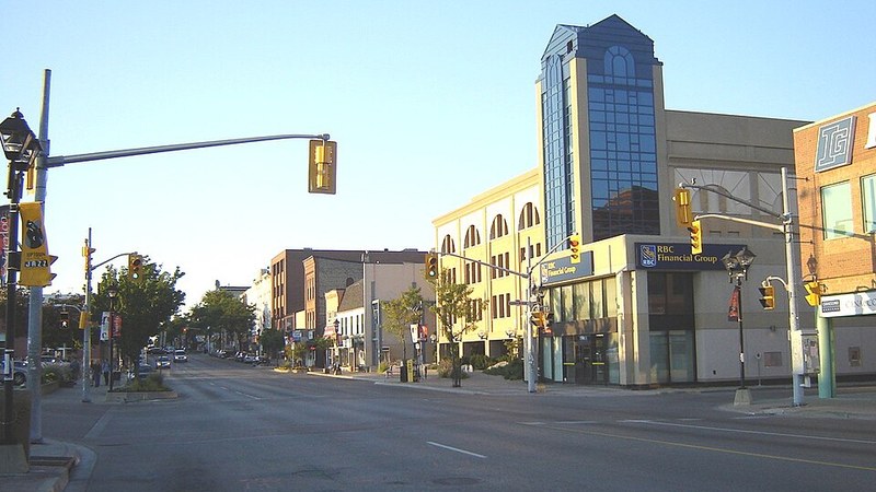 King Street South at Willis Way in Uptown Waterloo, Ontario.