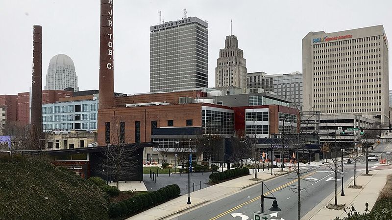 Downtown Winston-Salem skyline and Bailey Power Plant, North Carolina.