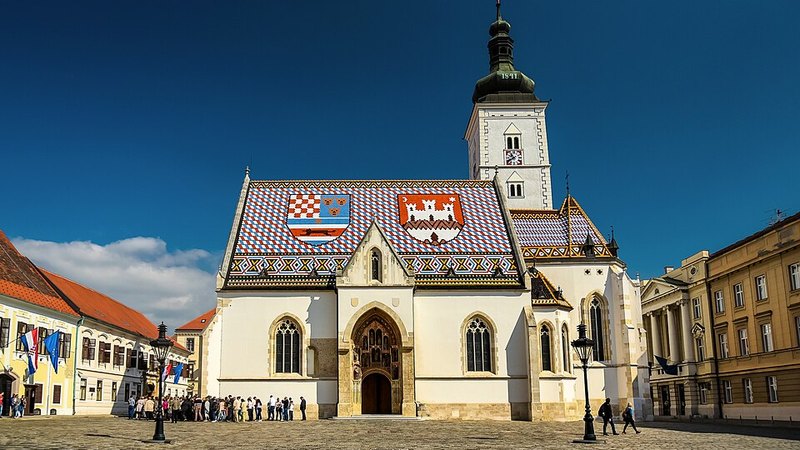 St. Mark's Church and its colorful tiled roof overlooking the square in Zagreb.