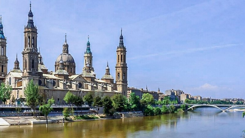 Basilica of Our Lady of the Pillar beside the Ebro River in Zaragoza